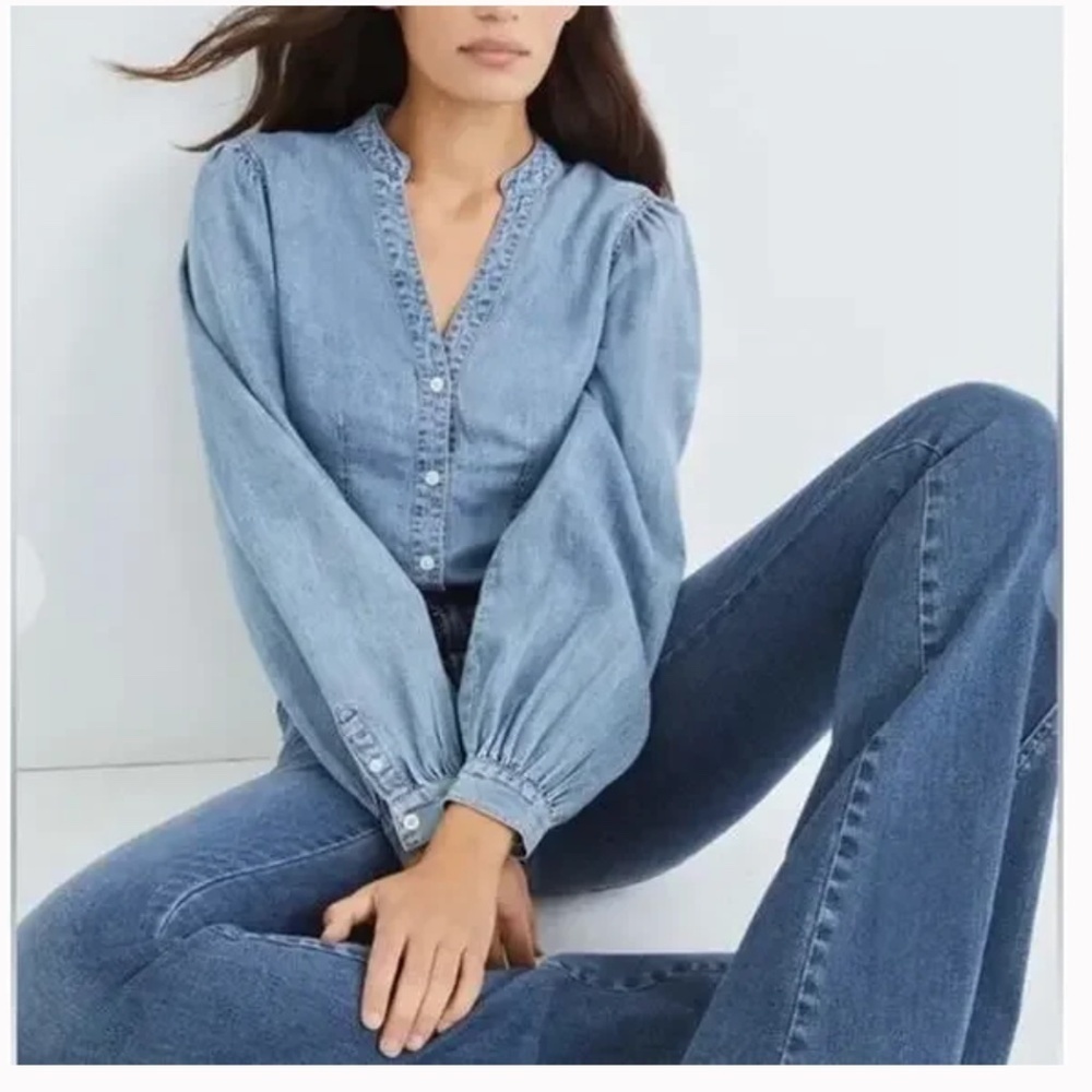 Veronica Beard Sedona Button Front Denim Chambray Long Sleeve Blouse Size 6